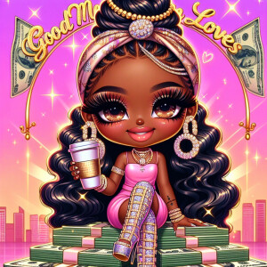 A high-quality, high-gloss image of a bubbly, chibi-style Africa...