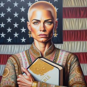 This painting portrays a remarkable depiction of a powerful Amer...