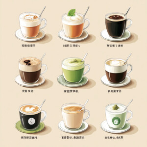 设计咖啡店咖啡菜单，有无油黑咖啡的健康美味调配、低脂奶咖啡、低脂...
