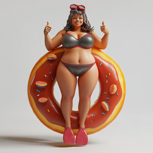 Design an ultra-realistic image of a petite, curvy woman with to...