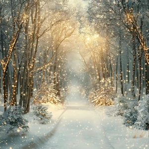 Create an image of an enchanting Christmas woodland forest that...