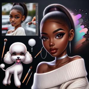 Full grown African American brown skin tone Chibi woman with a s...