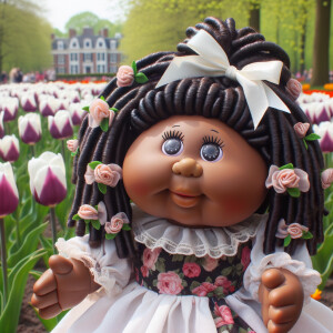 African-American cabbage patch doll with huge dimples,
Her hair...