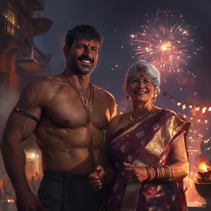 Create a realistic art-style image of a muscular, sweaty man, st...