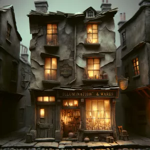 A weathered two-story building with cracked plaster walls and a...