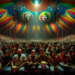 People are sitting in the circus tent waiting for the performanc...
