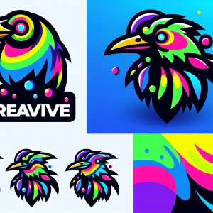 Trippy acid trip crow character, cartoonish style, bright colors...