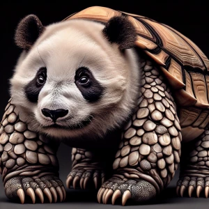 Panda turtle dog, body of a turtle, head of a panda , feet of a...