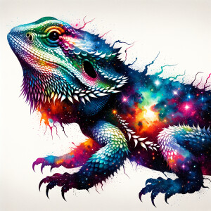 Cosmic watercolor filled animal silhouette on a blank white back...