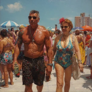 Hyperrealism,sharp painting,a muscular beefy criminal man walkin...