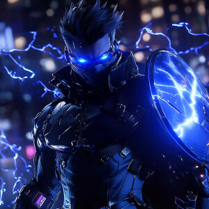cyberpunk zues full body shot lightning crashing all around him...
