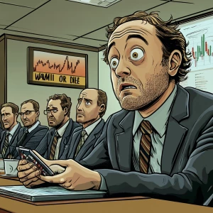 A comic-style scene featuring a pale, tired-looking man with a r...