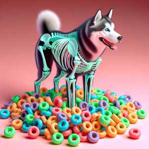 Draw a picture of a malamute and some fruit loops