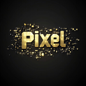 Amazing HQ logo written " Pixel " with gold and black colors and...