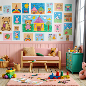 Детские рисунки созданных ребенком в детской комнате