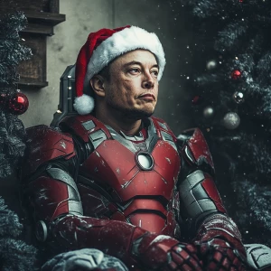 Elon Musk as Iron Man with Christmas style. Mars.Mars