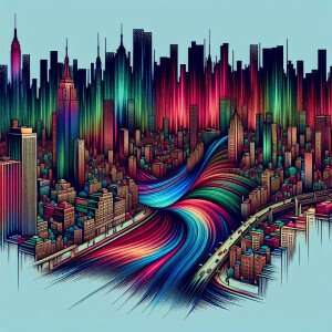 Psychedelic uptown New York City with all psychedelic colors
