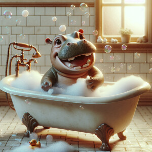 Cute Hippo-Boy Hybrid taking A bath 🛁 in a Tub