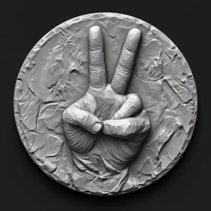 Design a high-contrast grayscale 3d bas relief of a hand flashin...
