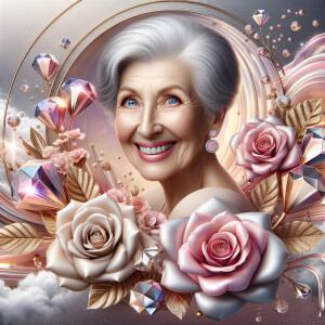A horizontal portrait of a thinner, smiling curvy 80 year old Ca...