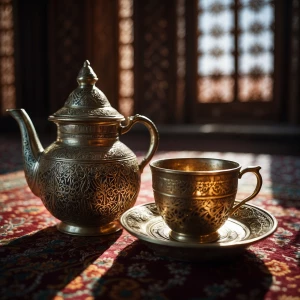 Einen marokkanischem Pfefferminztee in einer arabischen Kanne se...