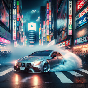 Mercedes cls drifting in Japan, 4k, hyper realistic