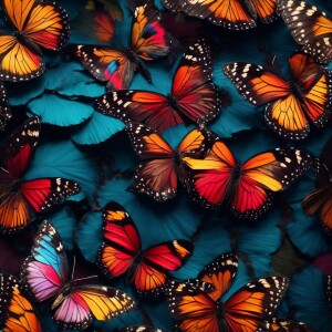 A large, stunning butterfly with vibrant, multicolored wings