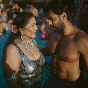 a punjabi  villain  curvy mother in law, in her late 50s,  weari...