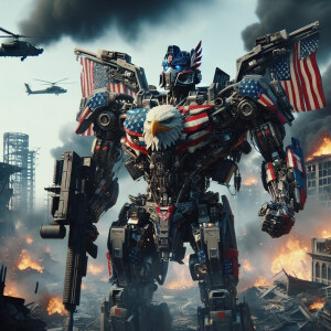 USA as a transformer character, adorned with national value and...