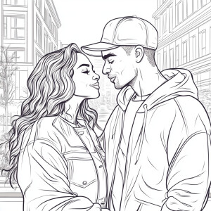 Create a pop art style coloring book page featuring a modern car...