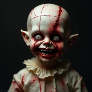 intricately detailed macabre demonic  doll with stitched face, s...