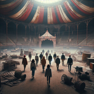 People enter a dusty empty circus