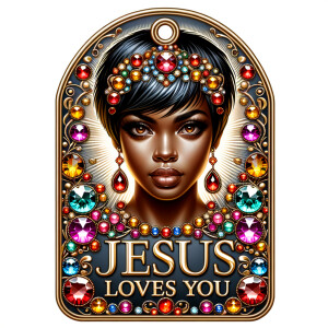 Redesign the tag to feature an African-American woman with a sty...