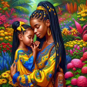 A tender depiction of a Bohemian mother with her child, both sty...