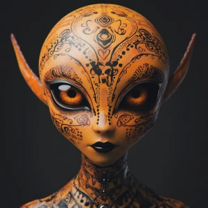 Create an image of a female alien with a 3D Spectroglyph art sty...
