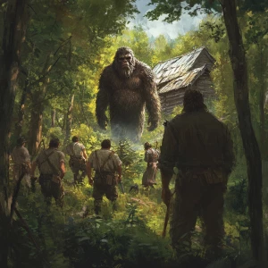 A humanoid Sasquatch covered in thick hair, peering from behind...