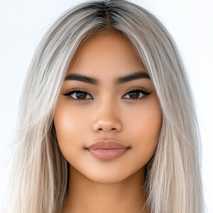 Create an image of a 22-year-old Filipina woman with brown skin...