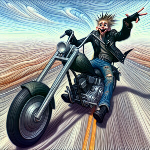 Bart Simpson dressed as biker on chopper flipping people off