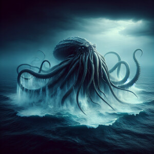 A krakken emerging from the abyss