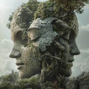 Create a 3D image in ultra-high resolution that artistically sym...