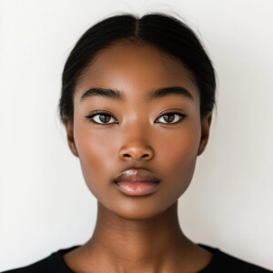 A 21-year-old slim African American and Japanese woman with brow...