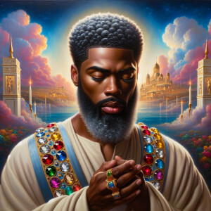 Oil painting of an African-American man resembling Jesus Christ,...