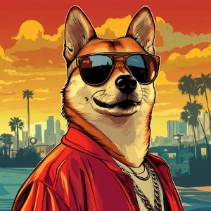 MEME DOGE in GTA art style,  , in the style of a Grand Theft Aut...