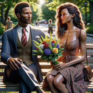 A photorealistic scene captures a young African American couple...