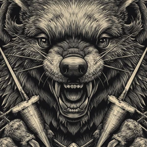 A highly detailed logo of an anthropomorphic mongoose with a wil...