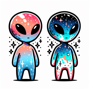 Colored alien transparent graphic, no background, cosmic alien g...