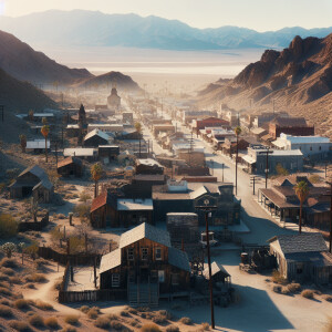 4k quality, drone over Calico ghost Town, buildings in shabby sh...