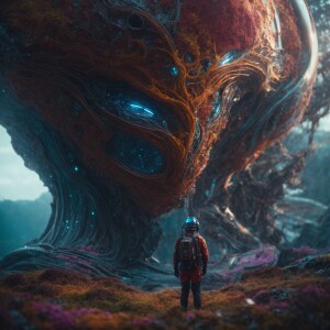 An alien exploring a strange new world, trail cam footage, photo...