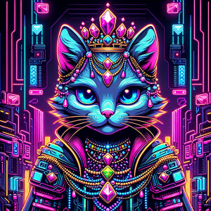A stunning cartoon cat gazing directly at the camera while wear...