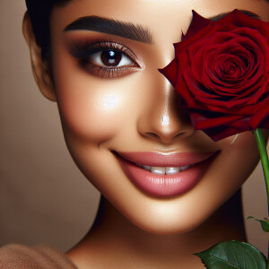 Image of face of a very  beautiful lady covering only one eye wi...